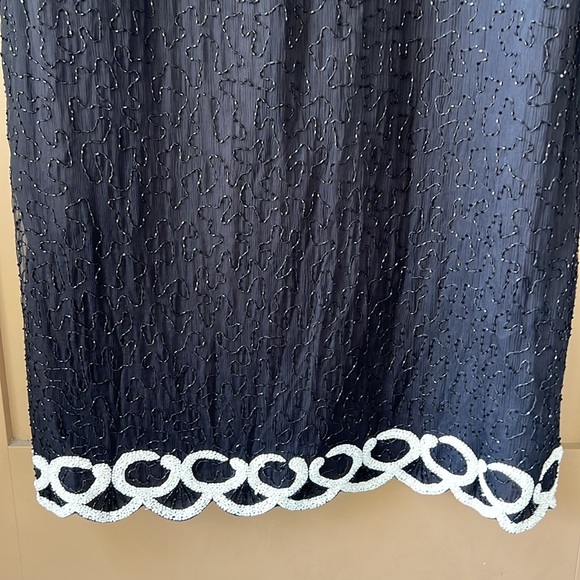 Vintage Brilliante JA 100% Silk Allover Beaded Black White Sheath Midi Dress 2X - Picture 13 of 15